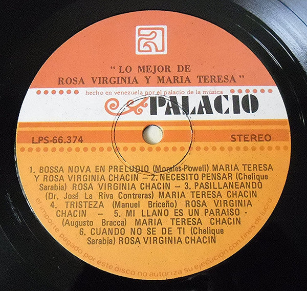 1977 Venezuelan Latin Vinyl LP: Best of Maria Teresa & Rosa Virginia Chacin
