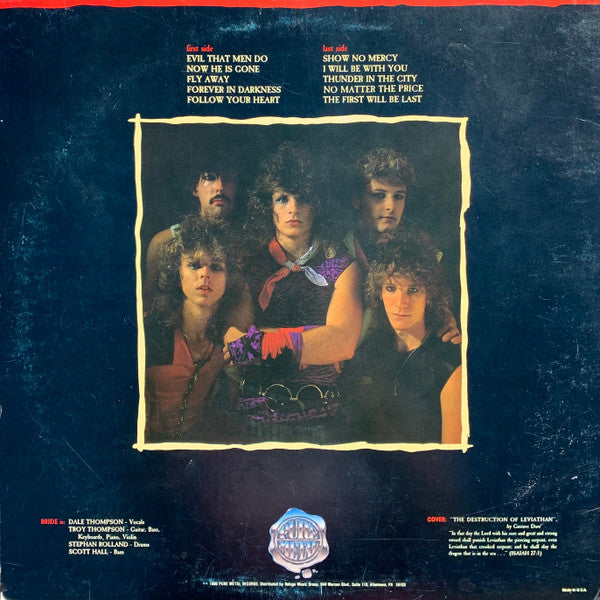 1986 Pure Metal USA Vinyl LP Record - Bride's Heavy Metal Album 'Show No Mercy' in Mint Condition
