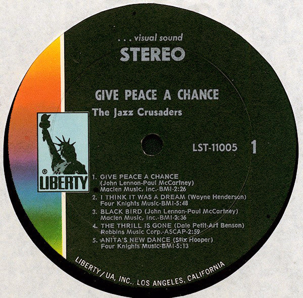 1970 Liberty USA Promo VG+ LP Record: The Jazz Crusaders - Give Peace A Chance (Jazz/Soul-Jazz)