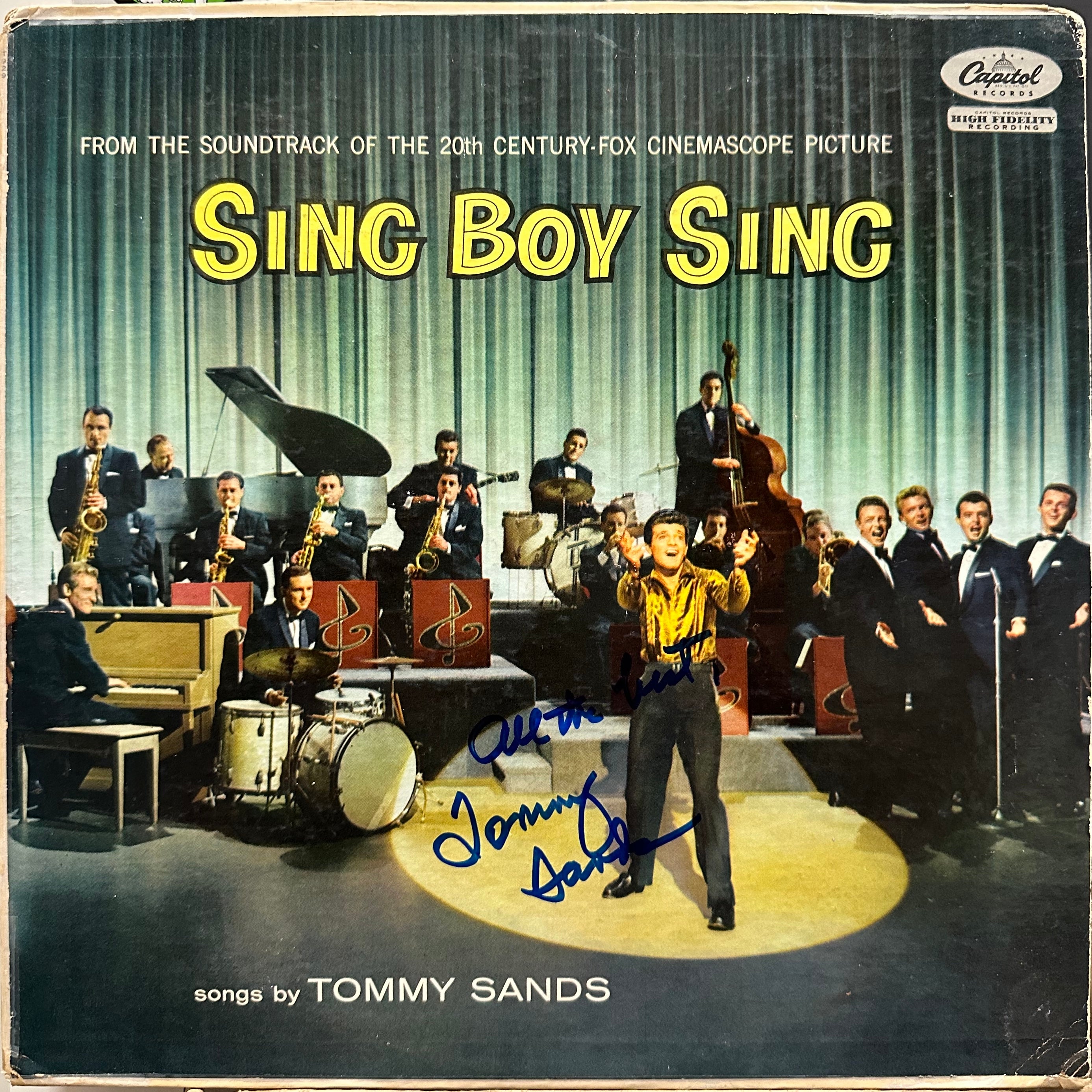 Signed Autographed - Tommy Sands - Sing Boy Sing - VG- (Low grade) LP Record 1958 Capitol USA Mono Vinyl - Pop / Rock / Vocal / Soundtrack