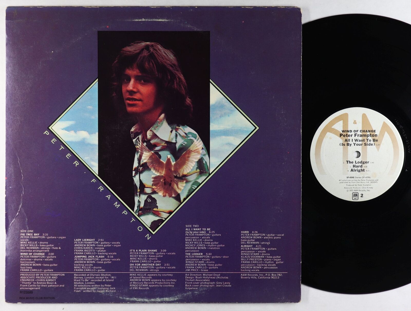 Authentically Signed Peter Frampton - Wind Of Change 1972 Pop Rock Vinyl LP Record from A&M Records, USA in VG+ Condition