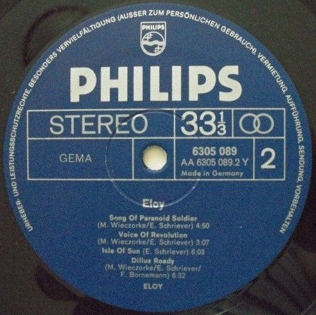 1971 German Philips Vinyl LP Record - Eloy's Mint Prog Rock / Krautrock Album