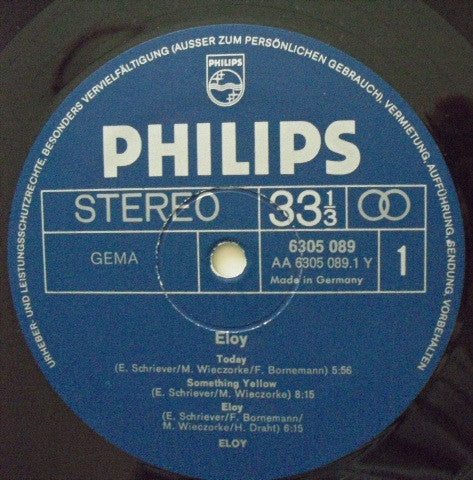 1971 German Philips Vinyl LP Record - Eloy's Mint Prog Rock / Krautrock Album